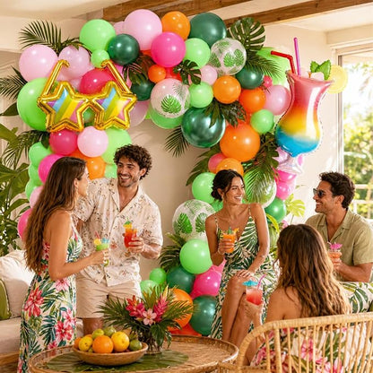 Tropical Balloons, 12 Inch Green Pink Orange Hot Pink Metallic Green Balloons - Image 7