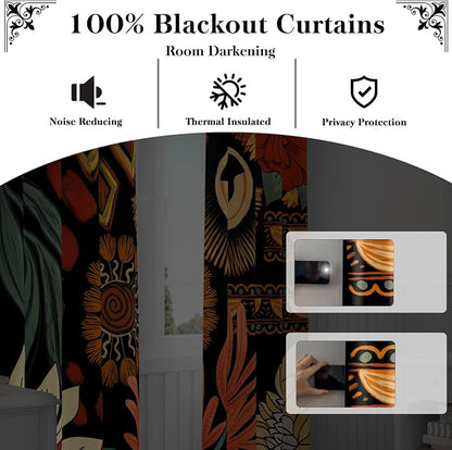 Tyrot 100% Blackout Black Boho Floral Curtains - Image 3