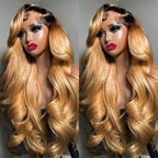 Honey Blonde Lace Front Wigs Human Hair 13x6 Ombre HD Transparent Lace Frontal Wig 12A Body Wave 1B/27 Highlight Lace Front Wigs Human Hair Wigs for Women Pre Plucked with Baby Hair 22inch