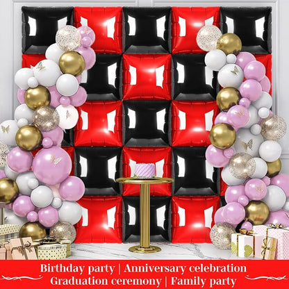 Black and Red Square Foil Balloons 25 Pcs Metallic Black and Red Balloons Wall - Image 5