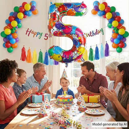 Rainbow Number 5 Balloon, 40 Inch Mylar Foil Balloons - Image 7