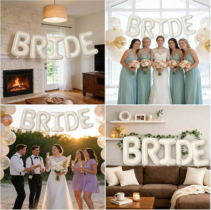 40 Inch Beige BRIDE Balloons, Huge Cream White Sand Bride Letter Aluminum Foil - Image 4