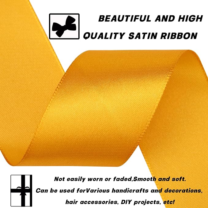 1-1/2 Inch 30 Yards Gold Solid Satin Ribbon - Image 3