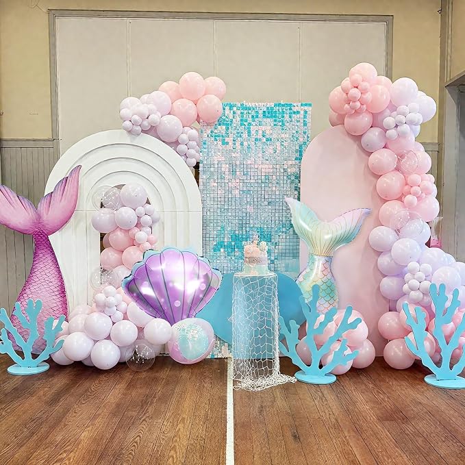 Mermaid Balloons, 12 Inch Pastel Pink Purple Blue Pearl Balloons - Image 5