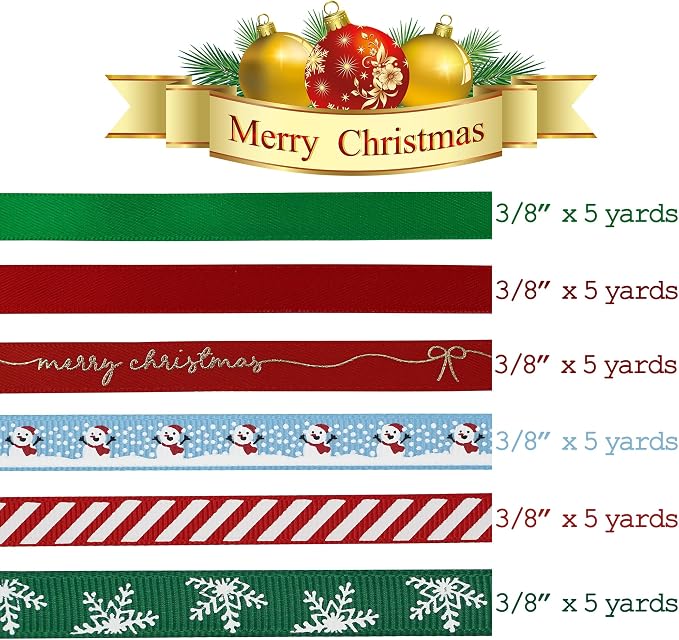 Christmas Ribbon 3/8 inch Thin Holiday Ribbon Set in Red, Xmas Wreath Decor - Image 2