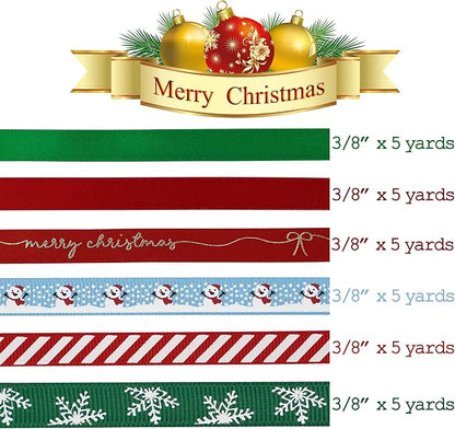 Christmas Ribbon 3/8 inch Thin Holiday Ribbon Set in Red, Xmas Wreath Decor - Image 2