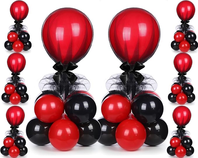 BBTO 8 Set Black and Red Table Centerpieces Balloons Stand Kit, Latex Balloons by BBTO