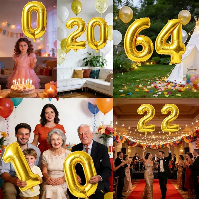 40 Inch Number 64 Balloons for 64th Birthday Party Decorations, 0-100 Gold - Image 7