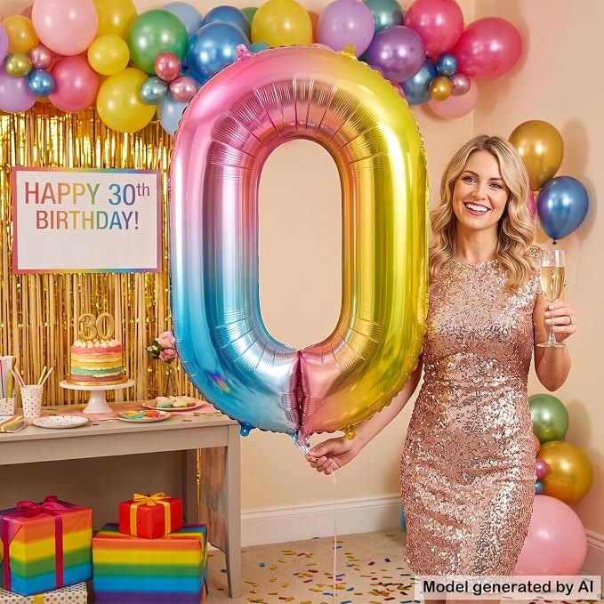 40" Rainbow Foil Number 0 Balloon - Image 4