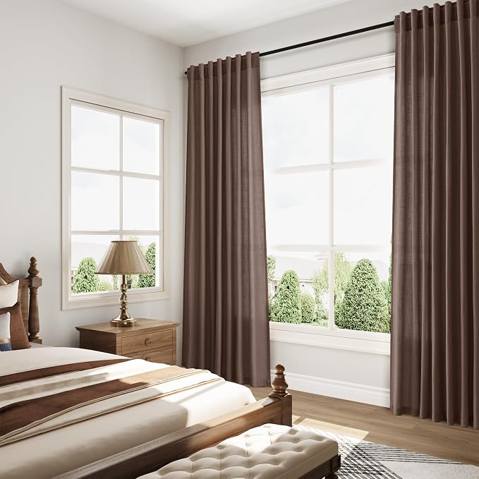 Cappuccino Linen Blend Light Filtering Back Tab Curtains 102 Inches Long - Image 7