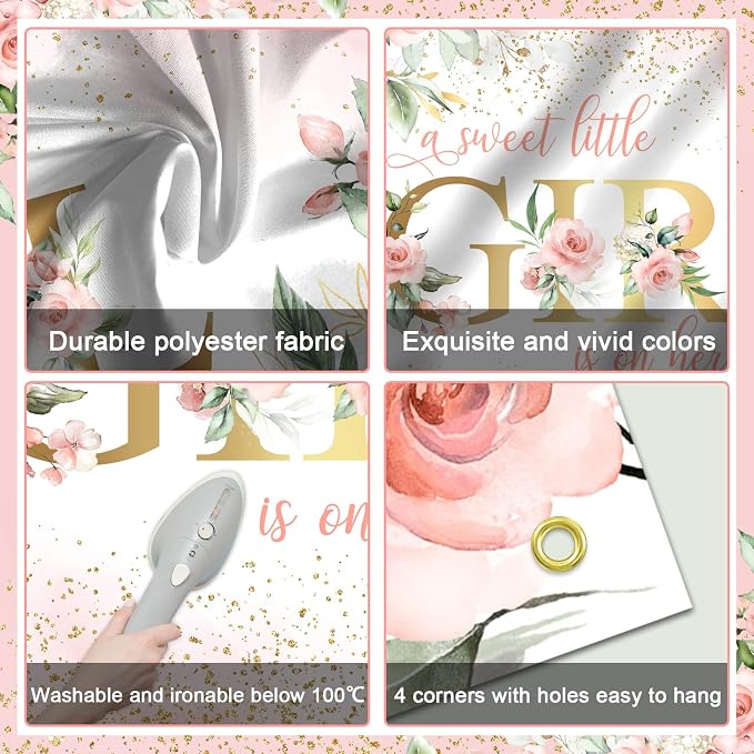 Avezano Girl Baby Shower Backdrop Pink Floral Sweet Baby Baby Shower Banner A - Image 7