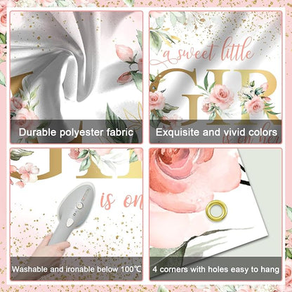 Avezano Girl Baby Shower Backdrop Pink Floral Sweet Baby Baby Shower Banner A - Image 7