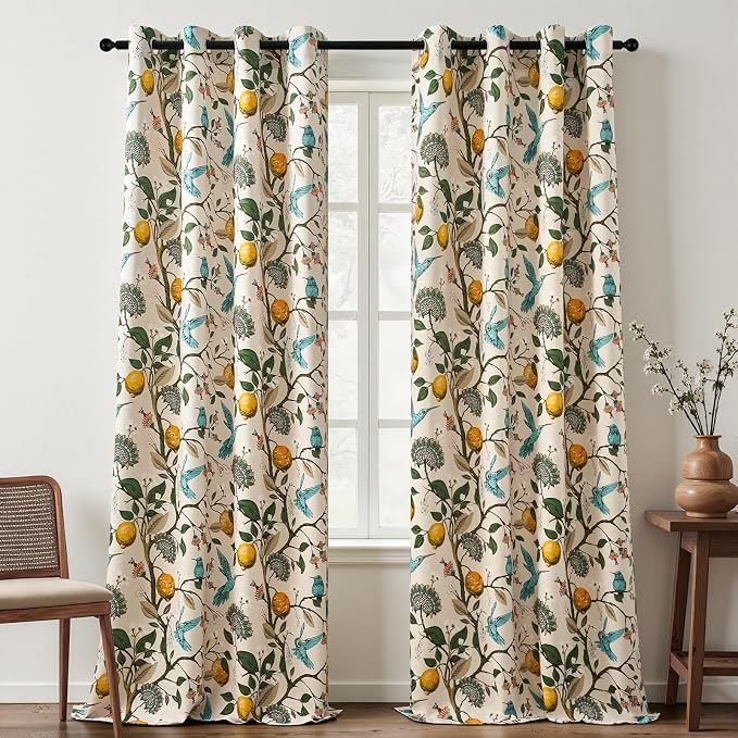 Topfinel Floral Curtains 90 Inches Long 2 Panels Unique Natural Beige Luxury by Topfinel