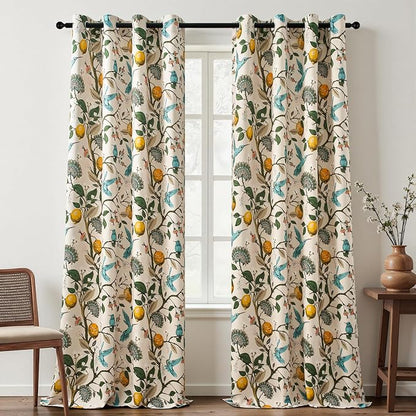 Topfinel Floral Curtains 90 Inches Long 2 Panels Unique Natural Beige Luxury by Topfinel