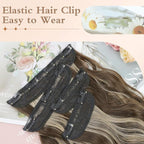 Clip in Hair Extensions, 20 Inch Medium Brown Mixed Golden Blonde Hair Extensions for Women 4PCS Curly Hair