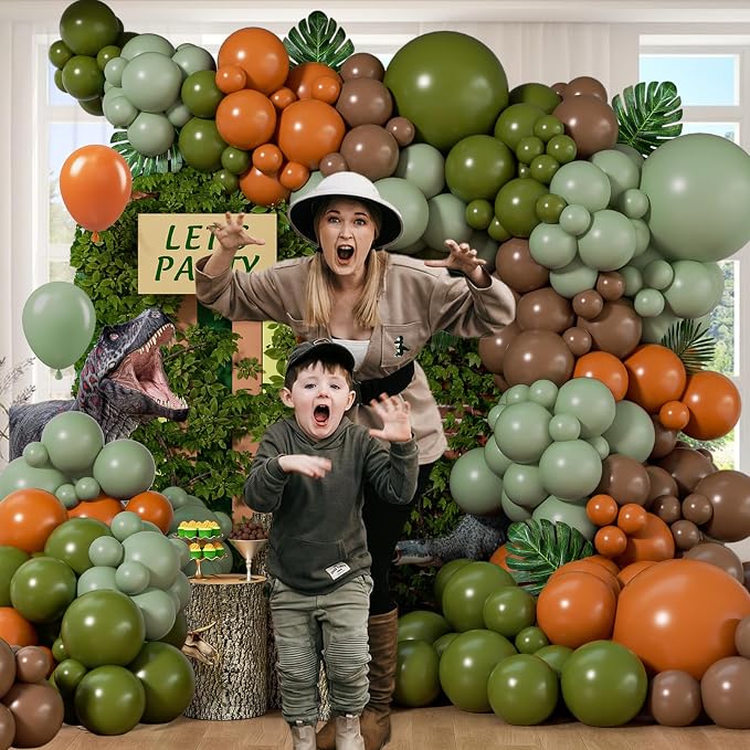 141pcs Dinosaur Balloon Garland Arch Kit Brown Orange Sage Green Balloons | - Image 6