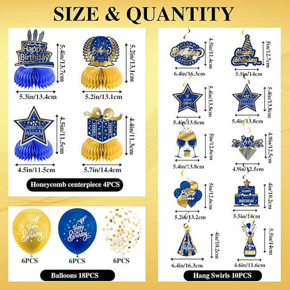 Blue Gold Birthday Decorations for Men Women | Pre-Strung Happy Birthday Banner - Image 7