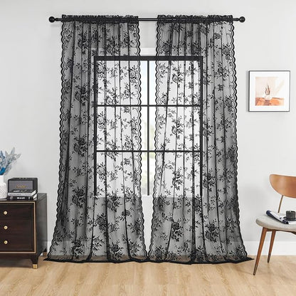 SEEKRIGHT Black Lace Curtains - Image 2