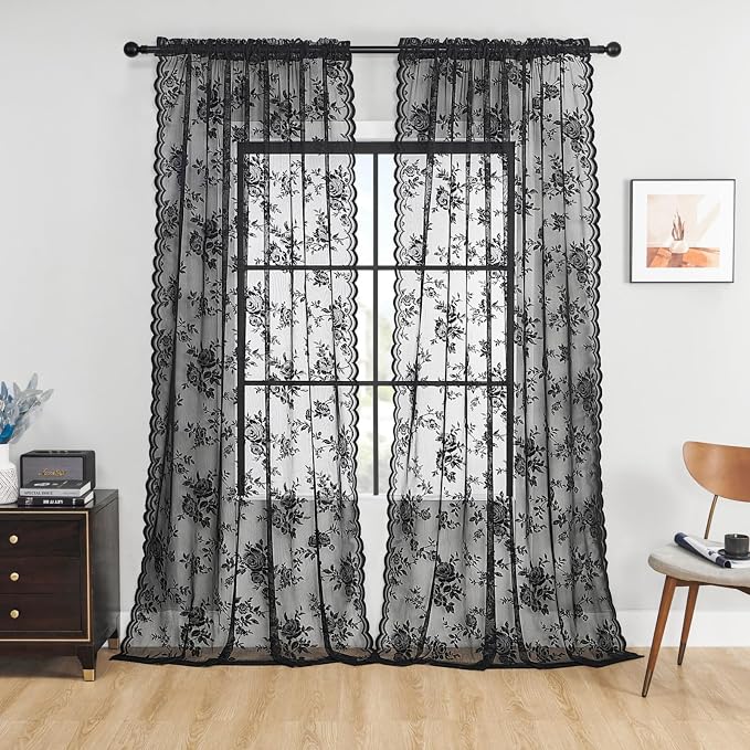 SEEKRIGHT Black Lace Curtains - Image 2