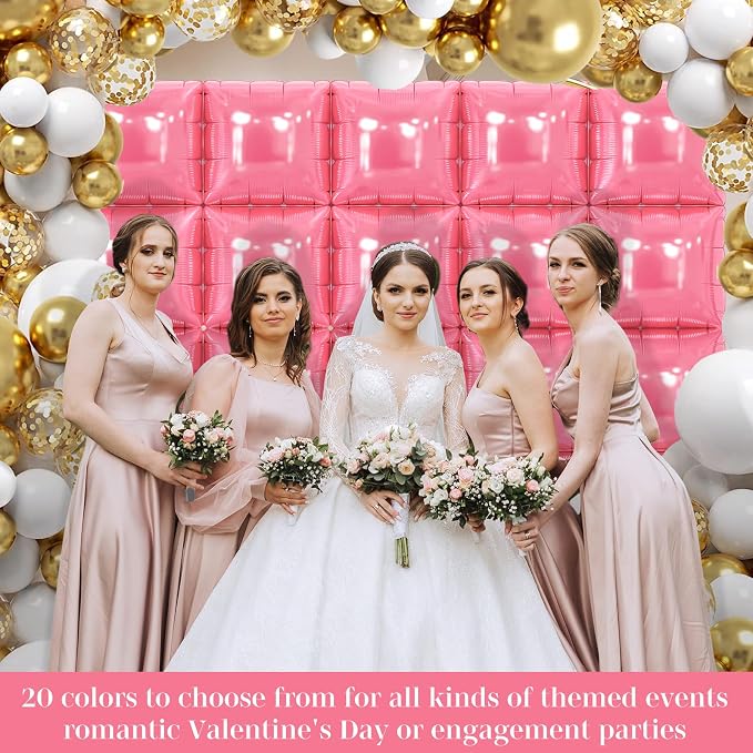 Pink Square Foil Balloons 25 Pcs Metallic Pink Balloons Wall Backdrop - Image 4