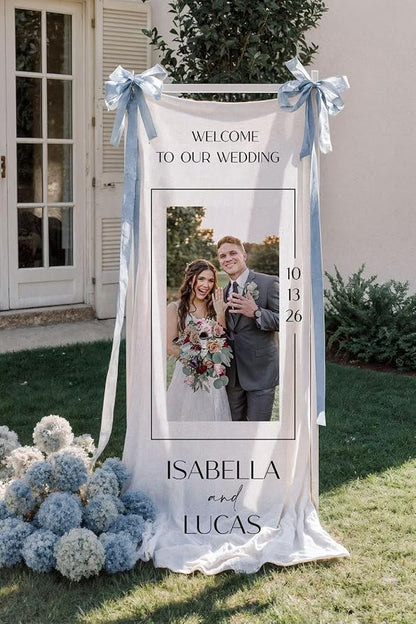 Wedding Welcome Sign Linen Fabric Personalized - Image 2