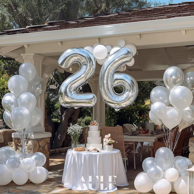AULE 40 Inch Silver 26 Balloon Number Foil 0-9 Birthday Big Numbers | Birthday - Image 2