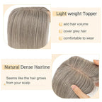 SEGO Grey Hair Toppers for Women Real Human Hair No Bangs, Salt and Pepper Hair Topper, 7 * 13 CM Silk Base Clip In Top Pieces Add Volume -12 Inch G3 Light Grey Mix