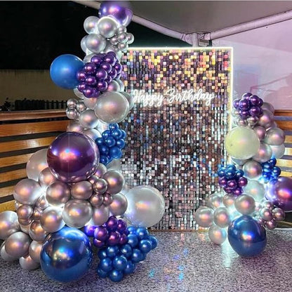Outer Space Balloons, 12 Inch Metallic Black Purple Blue and Silver Confetti - Image 5