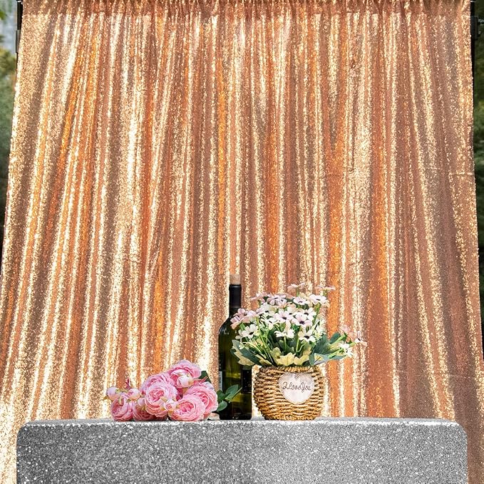 JYFLZQ Rose Gold Sequin Backdrop Curtains 10ft x 10ft 1 Panel Glitter Photo by JYFLZQ