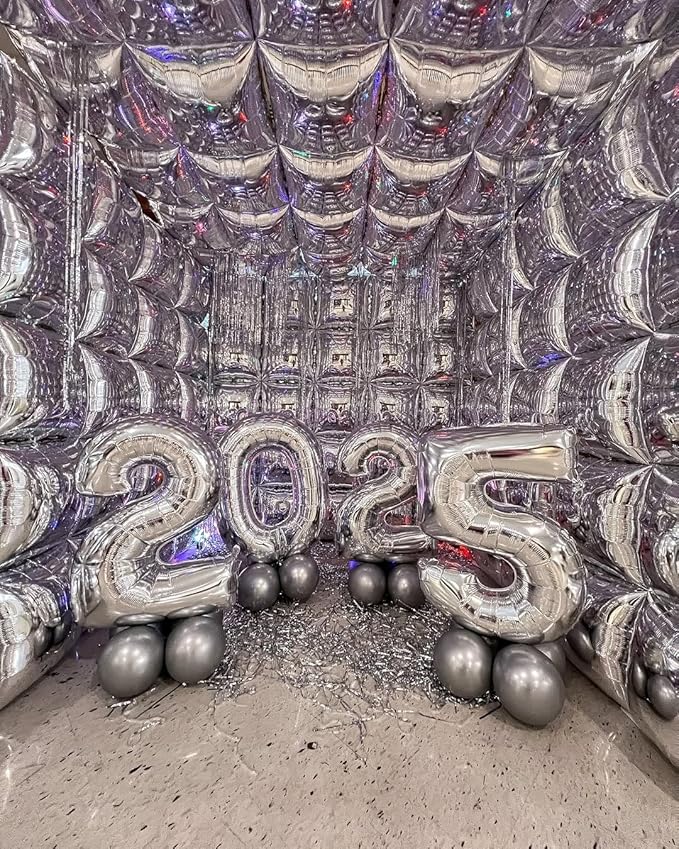 50pcs Metallic Silver Square Foil Balloons Wall Backdrop - Image 4