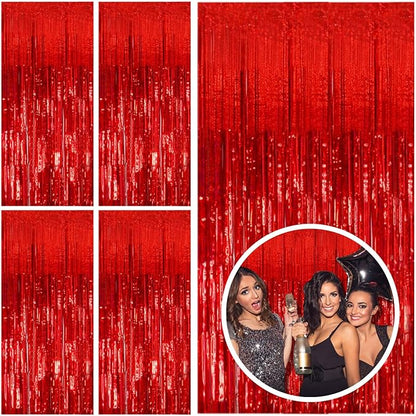 5 Pack Red Streamers Party Backdrop Christmas Decorations Foil Fringe Backdrop by BOMSI