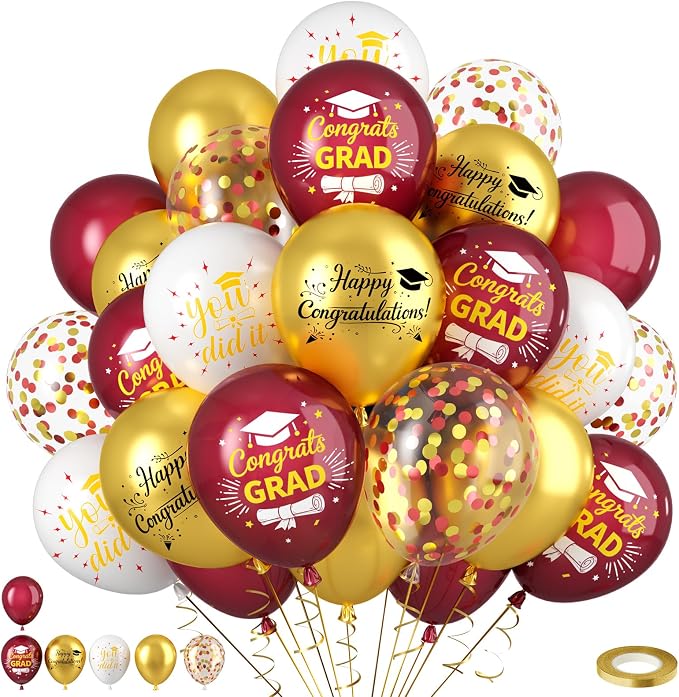 Graduation Balloons, Metallic Gold Confetti Latex Balloons, College High School by FunHot