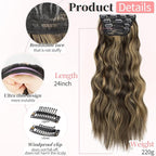 KooKaStyle Clip in Synthetic Hair Extensions Long Wavy 4PCS Thick Hairpieces Brown mix Sandy Blonde Fiber Double Weft Natural Hair Extensions 20 Inch for Women