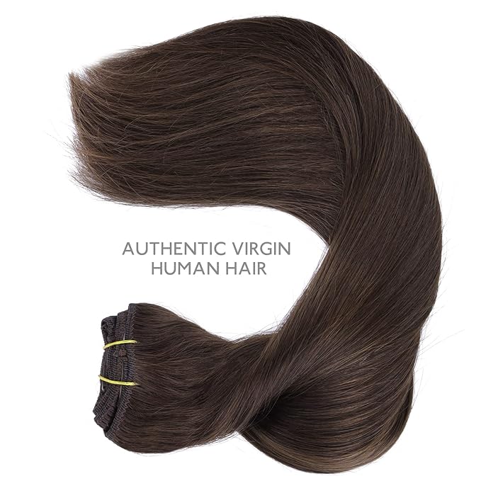 WENNALIFE Clip in Hair Extensions Real Human Hair, 16 Inch 120g 7pcs Light Dark Brown Hair Extensions Clip in Human Hair Remy Clip in Hair Extensions Real Human Hair Double Weft