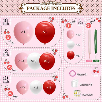 152PCS Cherry Balloons Garland Kit, Cherry On Top Theme Red Pink White Balloon - Image 3