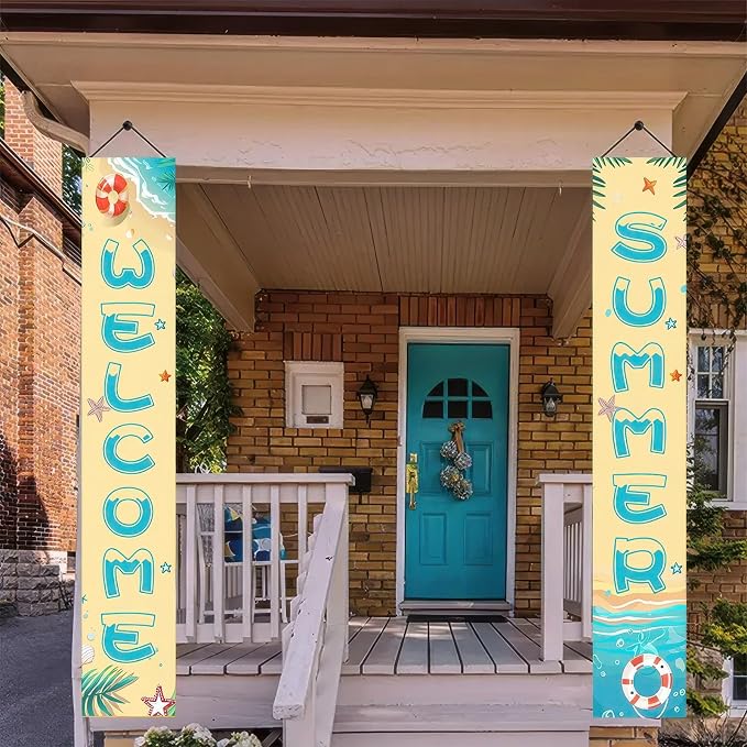 BlissYard 2pcs Welcome Summer Door Banner Beach Themed Decorations Sea Star - Image 4
