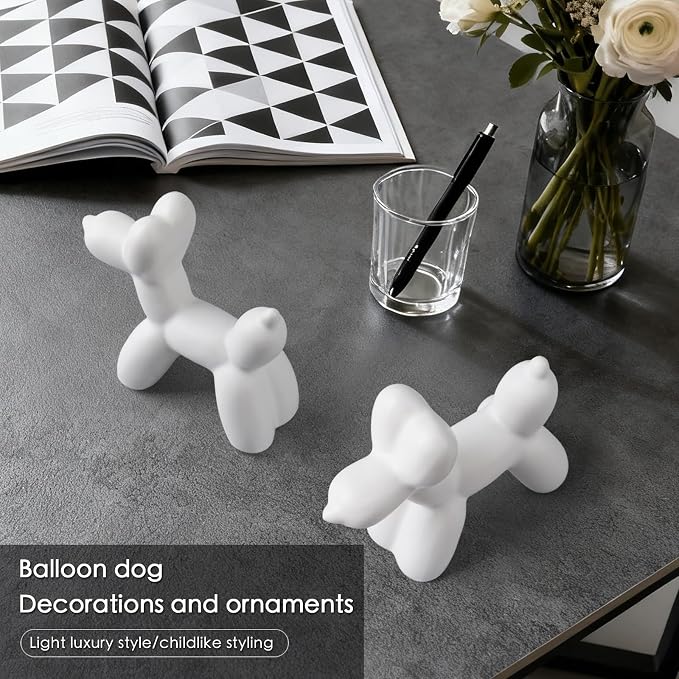 Notakia Cute Ceramics White Balloon Dog Statue Crafts Living Room Desktop - Image 7