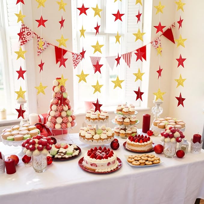 BEISHIDA Gold Red Star Garland Decor Twinkle Star Banner Backdrop 2026 - Image 5