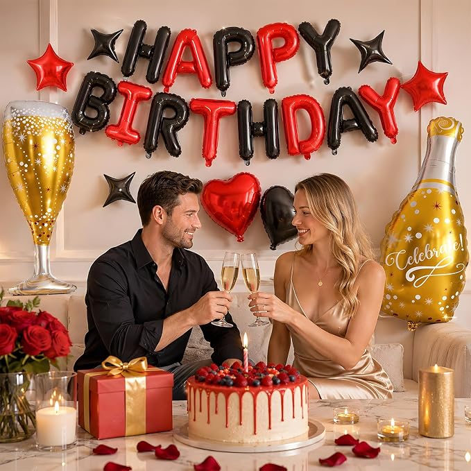 Red and Black Happy Birthday Balloons Banner, Birthday Decorations - Image 3