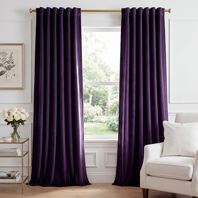 Purple Orchid Velvet Curtains Back Tab, W52 x L96 inches, 2 Panels | Room by StangH