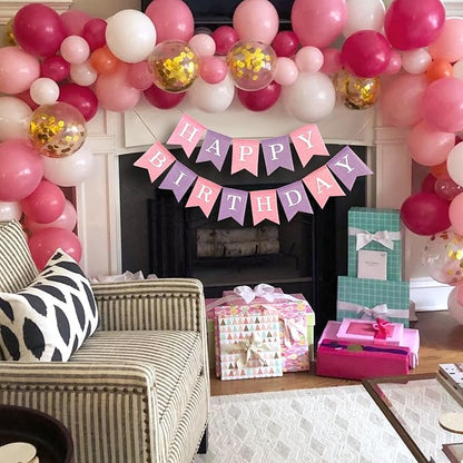 Pre-Strung Pink and Purple Happy Birthday Banner, No DIY Burlap Banner - Image 4