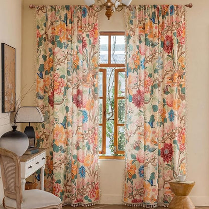 Floral Rod Pocket Semi Sheer Bedroom 96 Inch Curtains 2 Panel Set | Living Room - Image 2