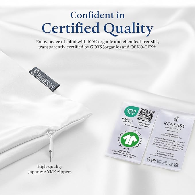 Premium Silk Pillowcase 100% Organic Mulberry Silk, 22 Momme, Grade 6A - Oeko-Tex Certified in Germany - Luxury for Hair & Skin, 1 Piece (Queen Size 20x30 Inches, Emerald Green)