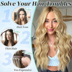 KooKaStyle Clip in Synthetic Hair Extensions Long Wavy 4PCS Thick Hairpieces Golden Blonde Fiber Double Weft Natural Hair Extensions 20 Inch for Women