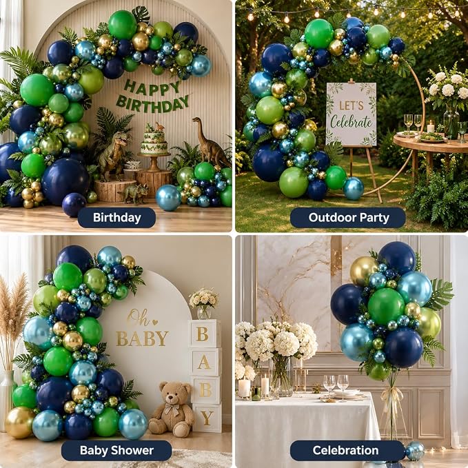 134Pcs Blue and Green Balloon Garland Kit, Dinosaur Helium Latex Balloons - Image 6