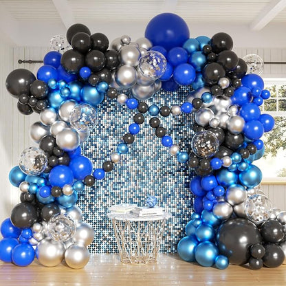 Royal Blue Black and Silver Balloons Garland Arch Kit by Anhiy