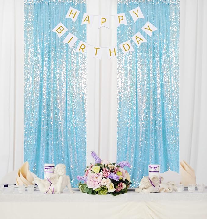 ShinyBeauty Aqua Backdrop Curtains Sequin Curtains 2 Panels 2FTx8FT Sequin - Image 2