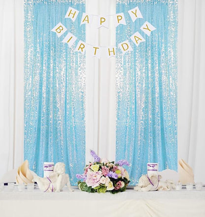 ShinyBeauty Aqua Backdrop Curtains Sequin Curtains 2 Panels 2FTx8FT Sequin - Image 2
