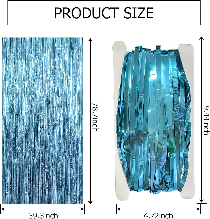 2 Pack Blue Backdrop Curtain Tinsel Streamers Ocean Themed Decor Birthday Party - Image 7