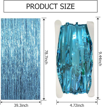 2 Pack Blue Backdrop Curtain Tinsel Streamers Ocean Themed Decor Birthday Party - Image 7